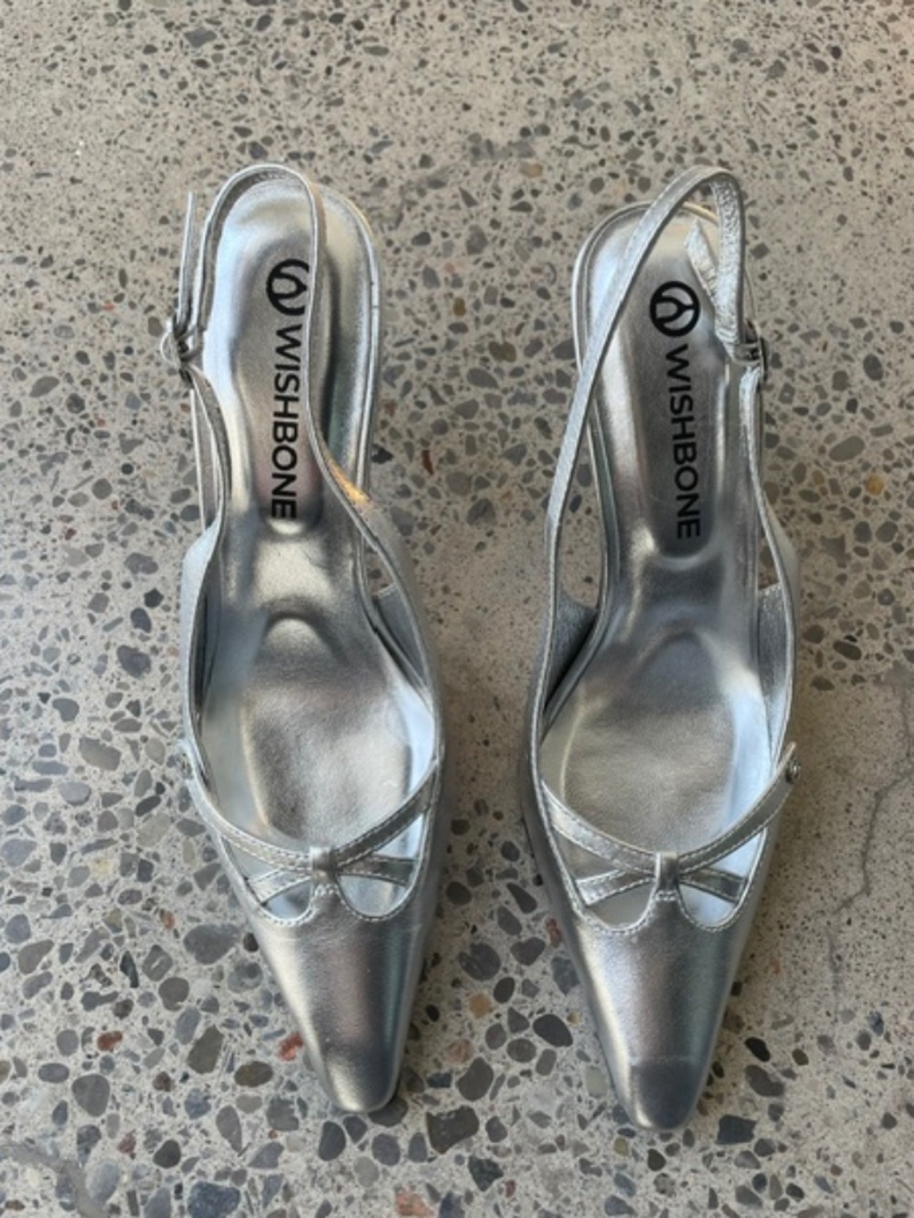 Wishbone // Slingback Heels // Silver // Size 8